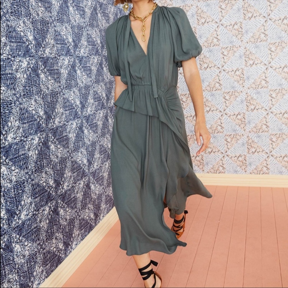 NEW Ulla Johnson Leah midi Dress green tiered size 4